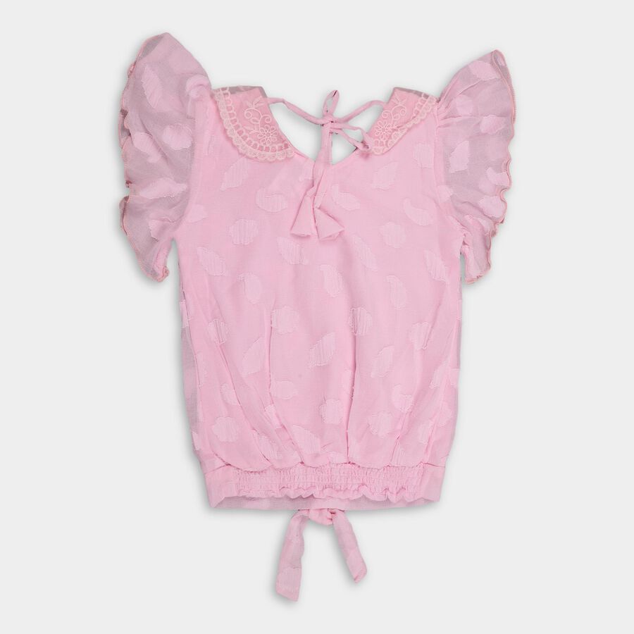 Girls' Light Pink Round Neck Ruffled Tunic, Pink, large