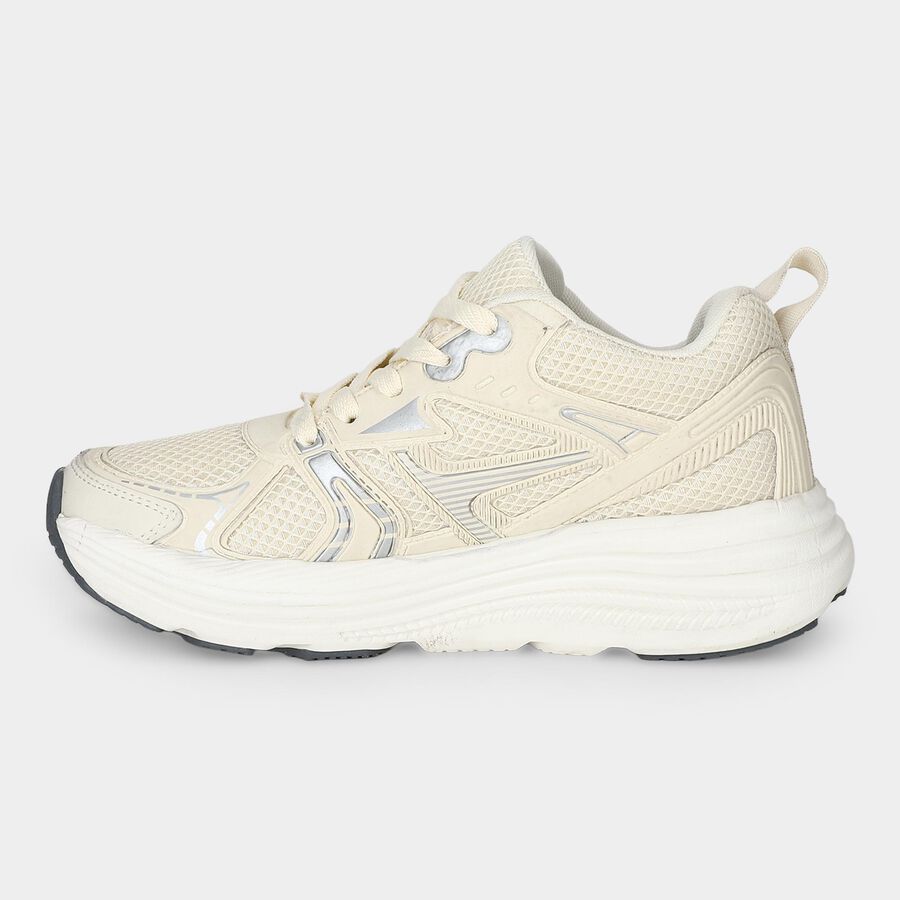 Men's Beige Lace-Up Sneakers, गहरा पीला, large