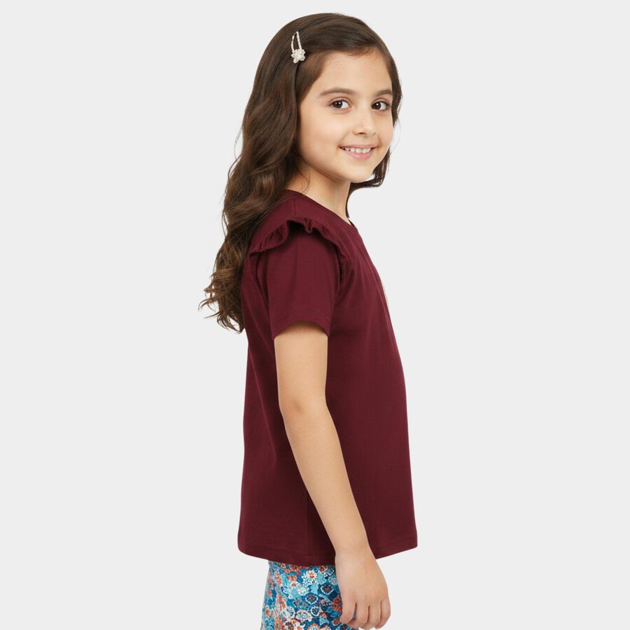 Girls Purple Cotton Round Neck Regular T-Shirt, बैंगनी, large