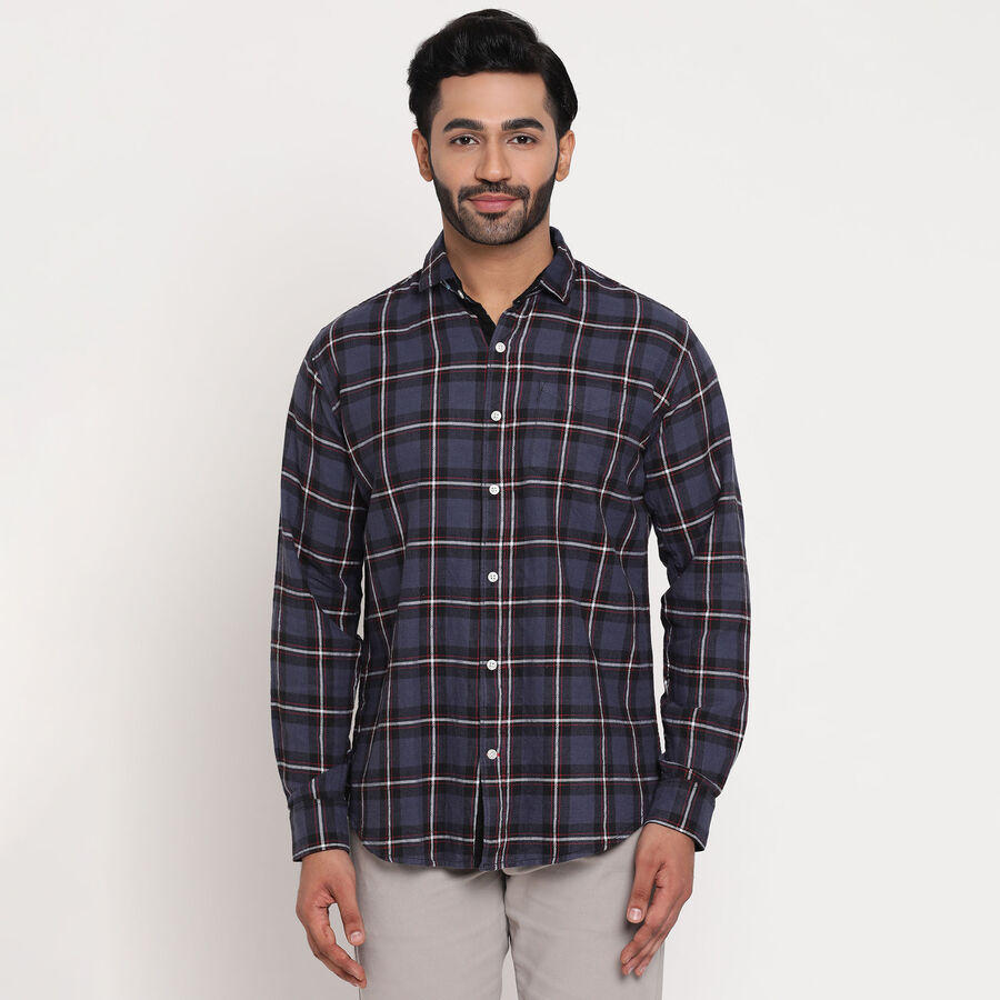 Cotton Checks Casual Shirt, Navy Blue, large image number null
