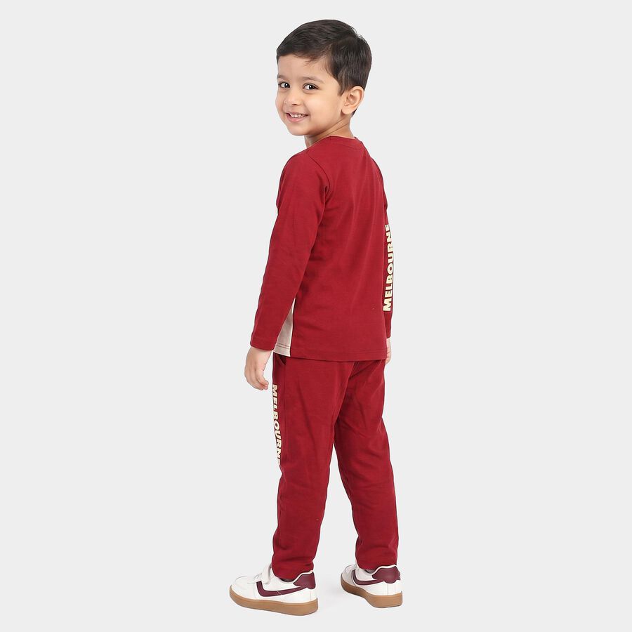 Boys' Red 100% Cotton Round Neck Graphic Print Baba Suit, Red, large