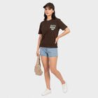 Ladies Brown Cotton Round Neck Regular T-Shirt, भूरा, small