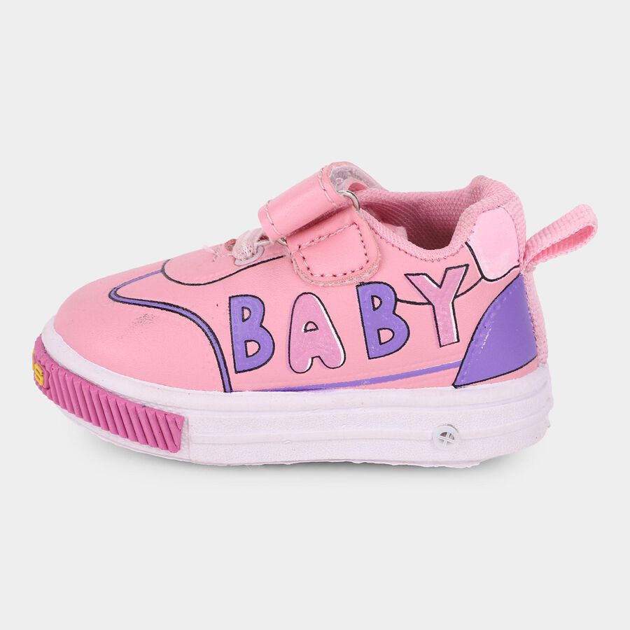 Girls Bright Bubblegum Pink Velcro Strap Casual Shoes, गुलाबी, large image number null