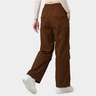 Women's Brown Wide Leg Drawstring Waist Jeans, भूरा, small