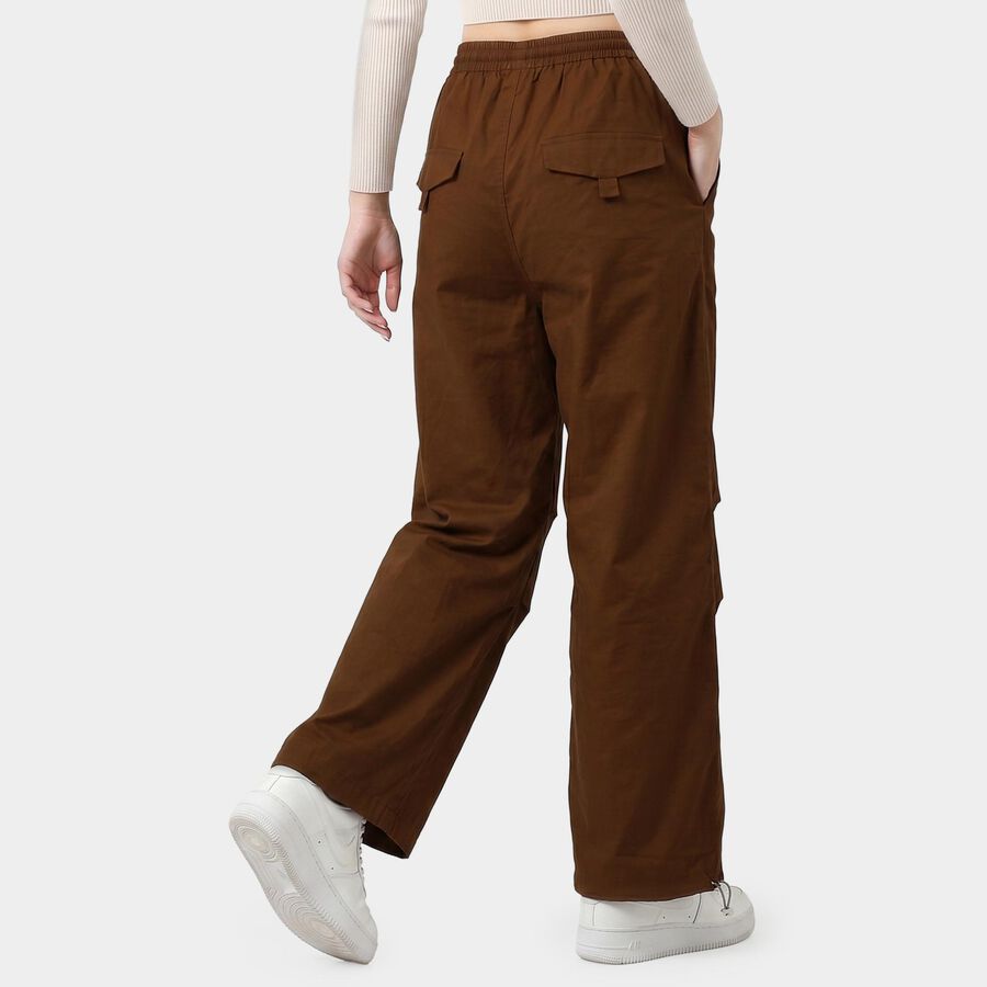 Women's Brown Wide Leg Drawstring Waist Jeans, भूरा, large