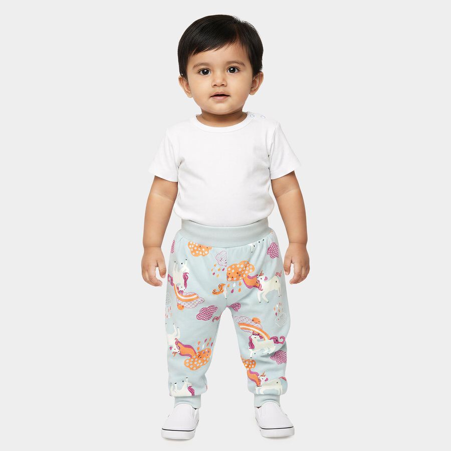 Infants' Light Blue Jogger Fit Unicorn Printed Cotton Pyjama, हल्का नीला, large