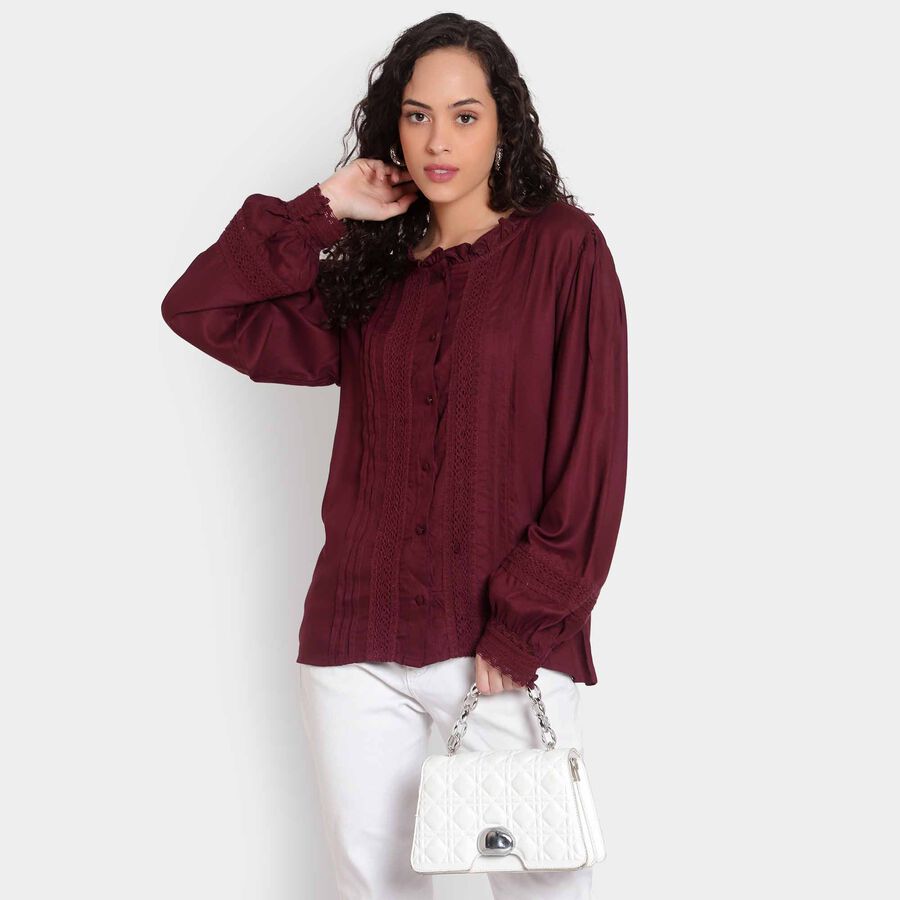 Solid Full Sleeve Shirt, Wine, large image number null