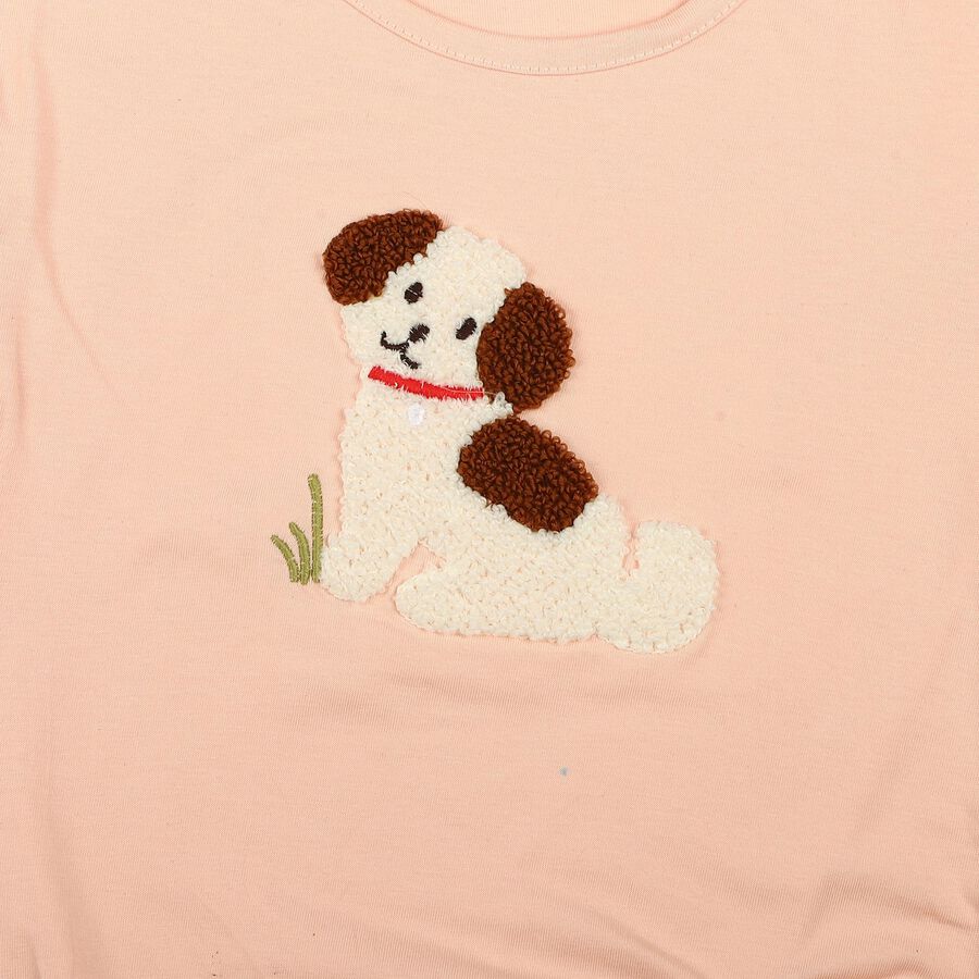 Girls Light Pink Cotton Round Neck Regular T-Shirt, Light Pink, large