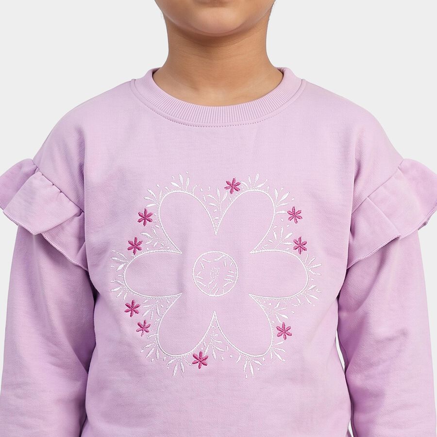 Girls' Lilac Crew Neck Pullover Sweatshirt, लाइलेक, large