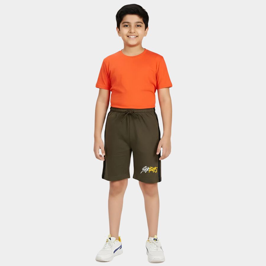 Boys Olive Green Regular Fit Side Striped Bermuda Shorts, Olive, large