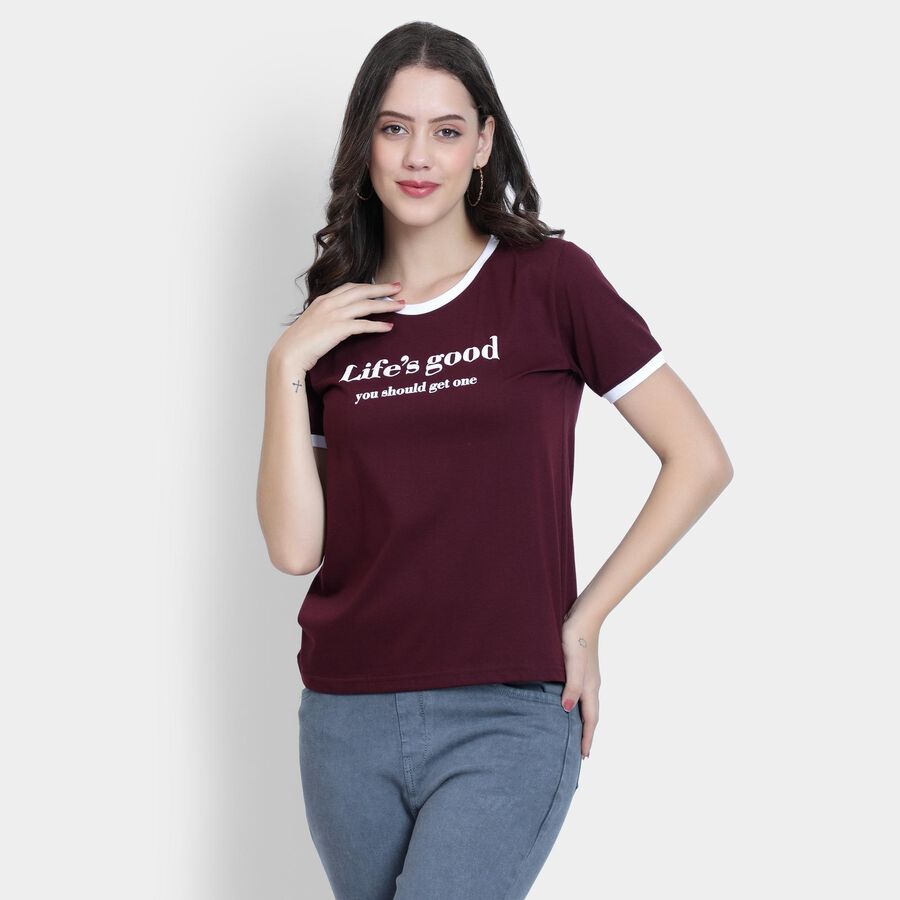 Ladies' Round Neck T-Shirt , वाइन, large image number null