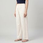 Women's Cream Regular Fit Textured Floral Palazzos, ऑफ व्हाइट, small