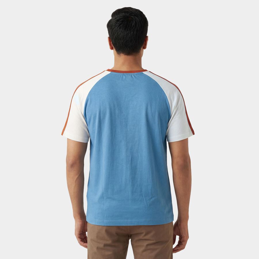 Men's White Round Neck Casual T-Shirt, White, large