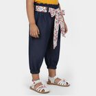 Girls' Navy Blue Cotton Blend Floral Belt Capri, Dark Blue, small