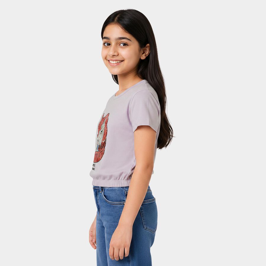 Girls Lilac Cotton Casual T-Shirt, Lilac, large