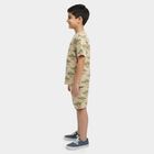 Boys Beige Cotton Round Neck Dinosaur Printed Night Suit, Beige, small