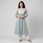 Women's Aqua Notch Neck Embroidered Kurta, एक्वा, small