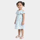 Girls' Light Blue Floral Printed Fit and Flare Frock, Light Blue, small