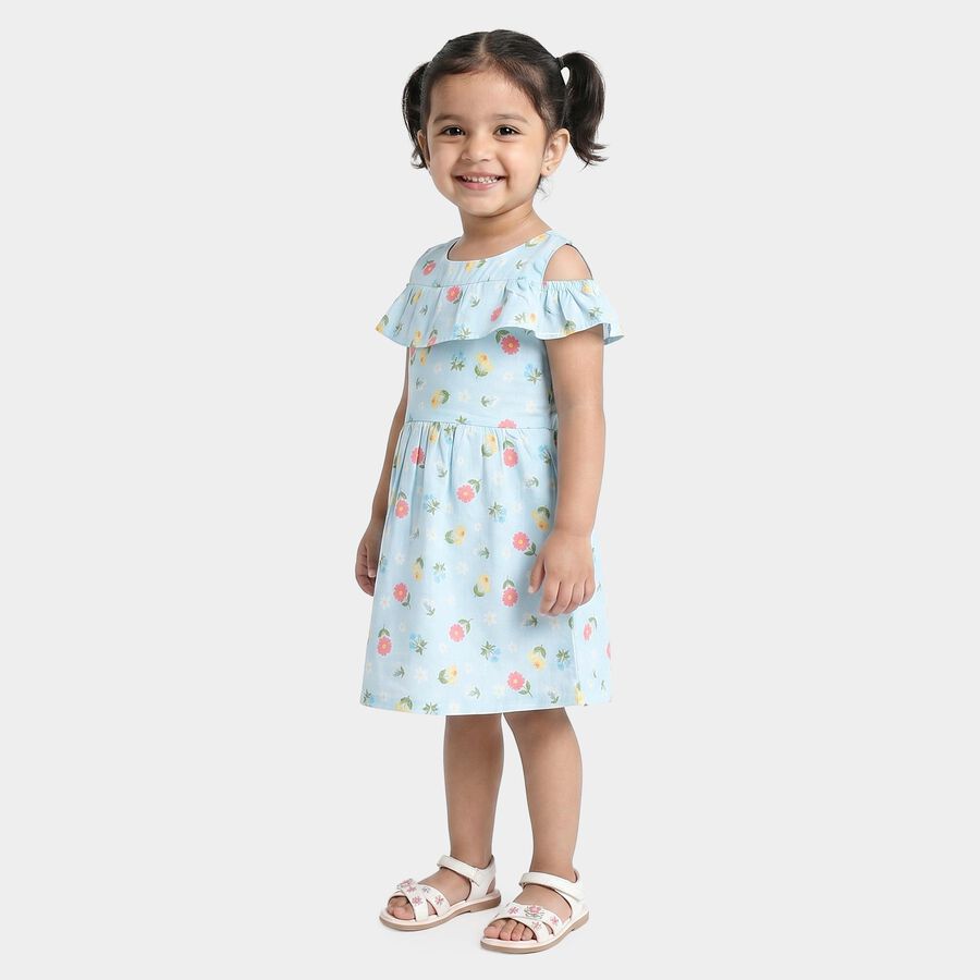 Girls' Light Blue Floral Printed Fit and Flare Frock, Light Blue, large