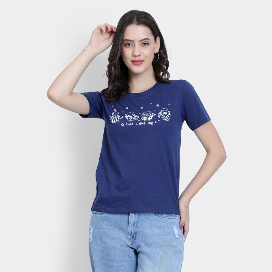 Ladies' Round Neck T-Shirt , Navy Blue, large image number null