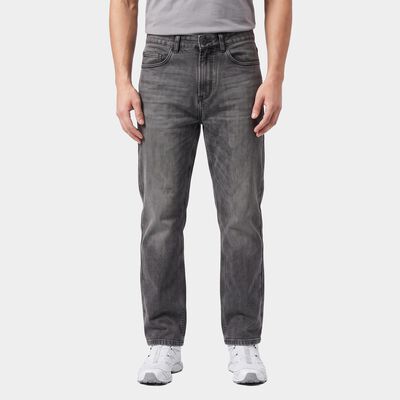 Men's Dark Grey Straight Fit Washed Jeans