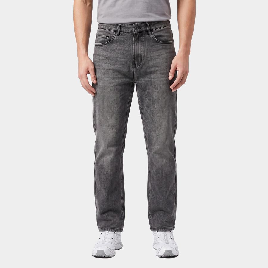 Men's Dark Grey Straight Fit Washed Jeans, Dark Grey, large