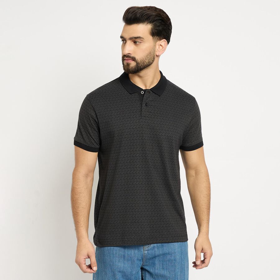 Men's 100% Cotton Collared Half Sleeves T-Shirt , काला, large image number null