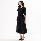 Women's Jet Black Cotton V-Neck Casual Midi Dress, Black, small