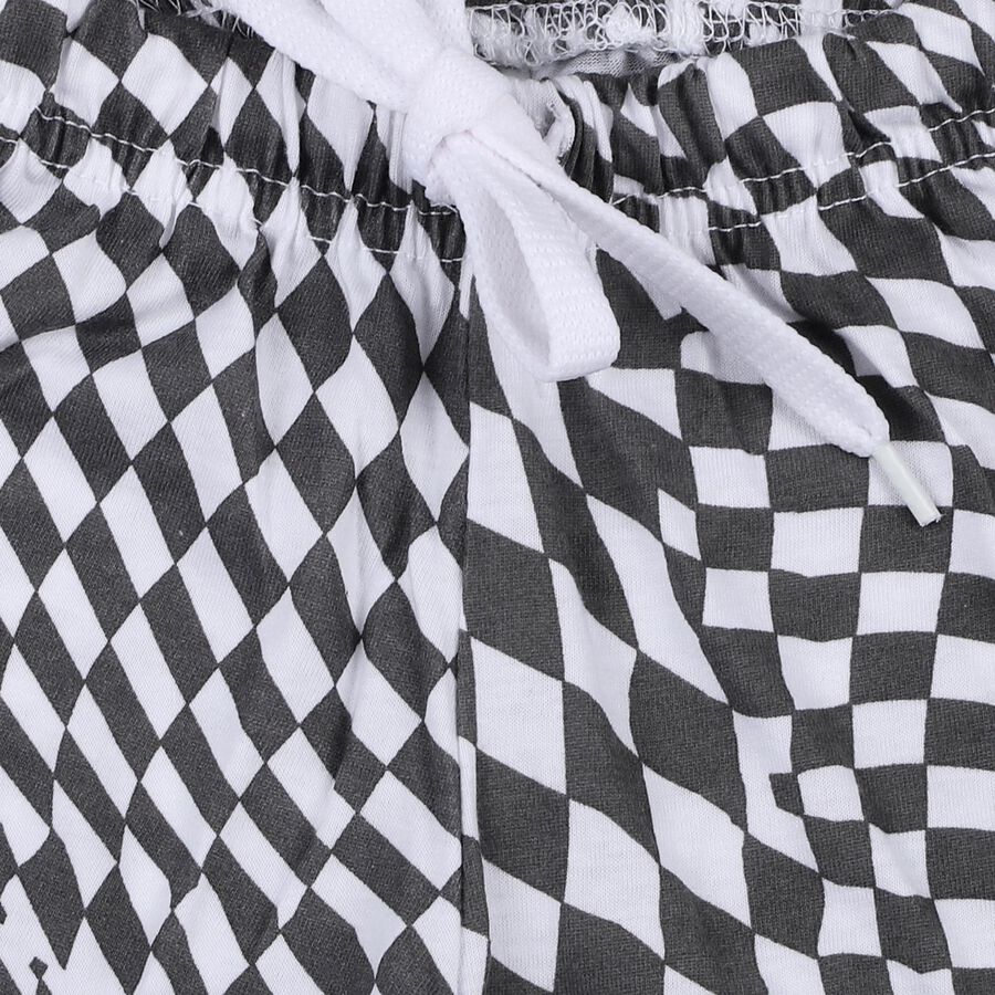 Boys' Black and White Checkered Cotton Blend Bermuda Shorts, चारकोल, large