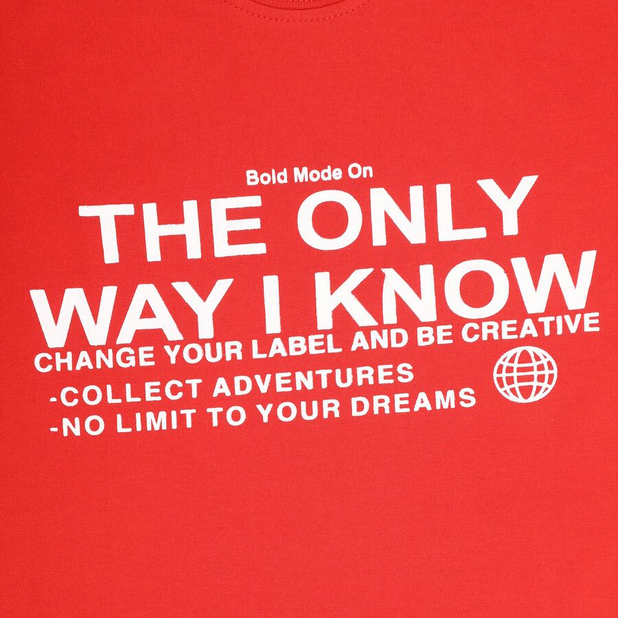 Boys Bright Cherry Red Round Neck Casual Half Sleeve T-Shirt, Red, large image number null