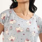 Women's Light Grey Round Neck Casual Nighty, Light Blue, small