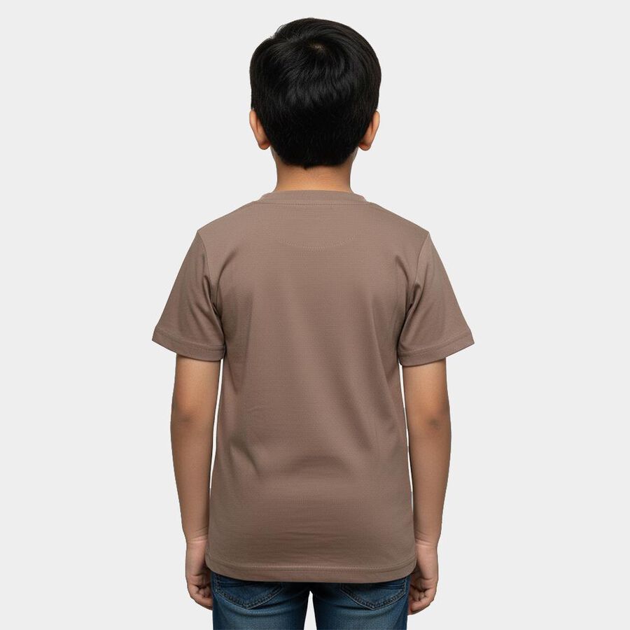 Boys' Brown Round Neck Graphic Printed T-Shirt, Brown, large