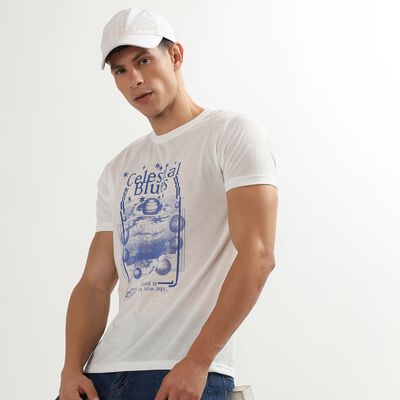 Men's Bright White Round Neck Casual T-Shirt