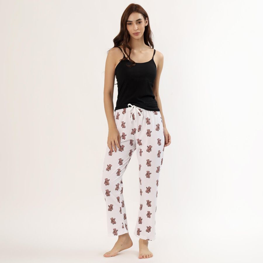 Women's White Teddy Print Elastic Waist Pyjama, White, large image number null