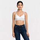 Women's White Cotton Blend V-Neck Bralette Bra, सफ़ेद, small