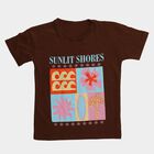 Girls' Rich Brown Cotton Round Neck Casual T-Shirt, भूरा, small