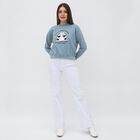 Women's Muted Steel Blue Crew Neck Casual Sweatshirt, Mid Blue, small image number null