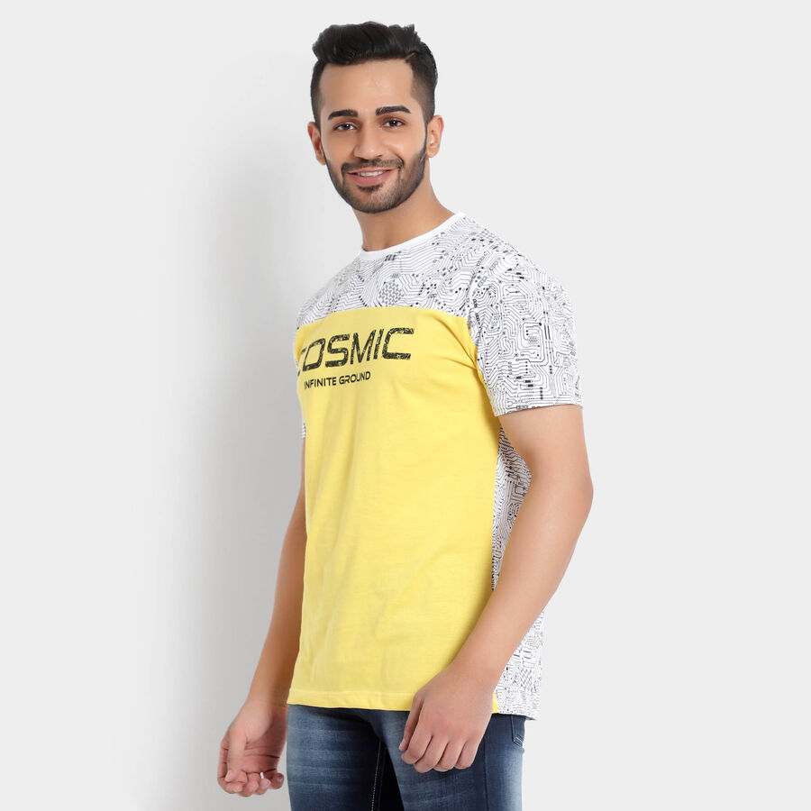Cut & Sew Round Neck T-Shirt, Yellow, large image number null