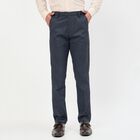 Men's Dark Blue Slim Fit Flat-Front Formal Trousers, Navy Blue, small
