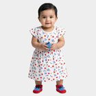 Infants' White Cotton Floral Print Flutter Sleeve Frock, Off White, small