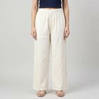 Women's Cream Regular Fit Textured Floral Palazzos, ऑफ व्हाइट, small