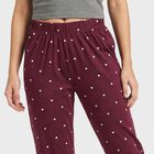 Women's Wine Straight Fit Heart Printed Pyjama, वाइन, small