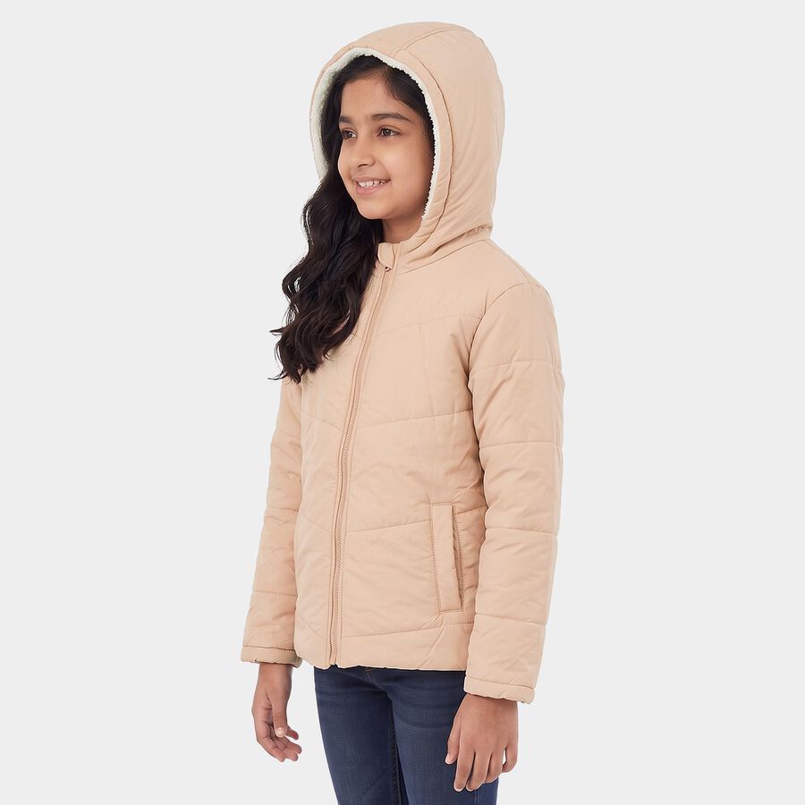 Girls' Pink Hooded Puffer Jacket, गुलाबी, large