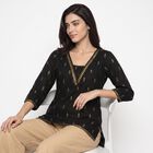 Women's Black V-Neck Printed Straight Kurti, Black, small