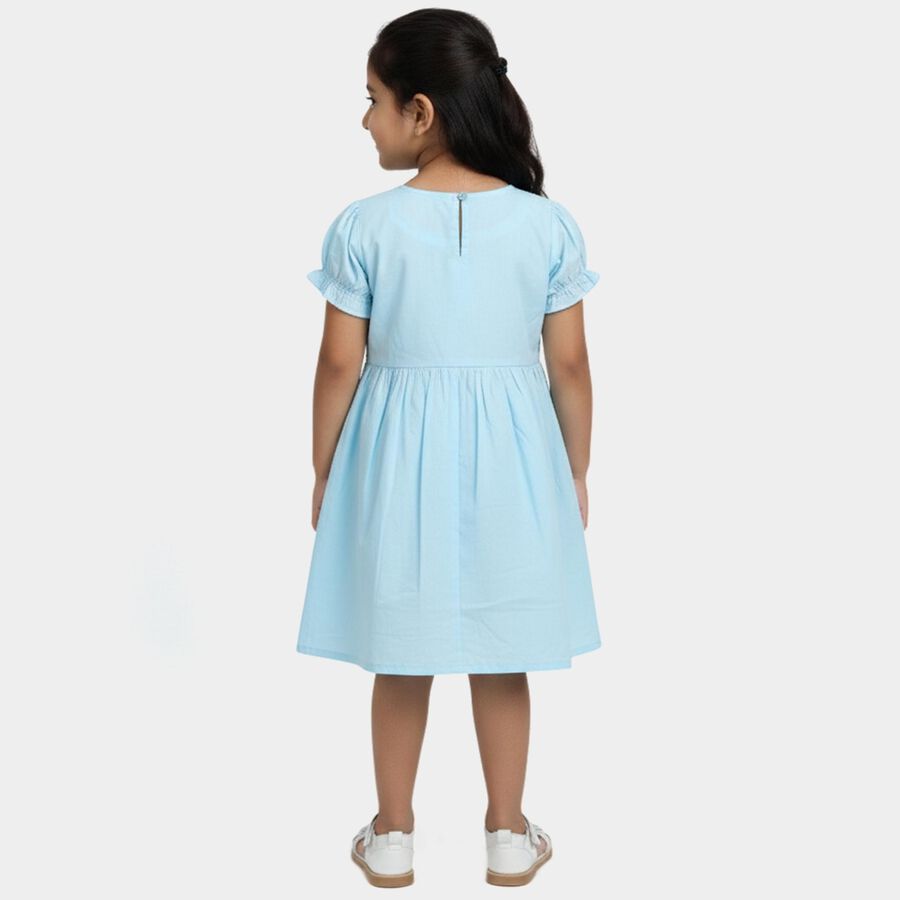 Girls' Blue Regular Fit Embroidered Frock, Aqua, large