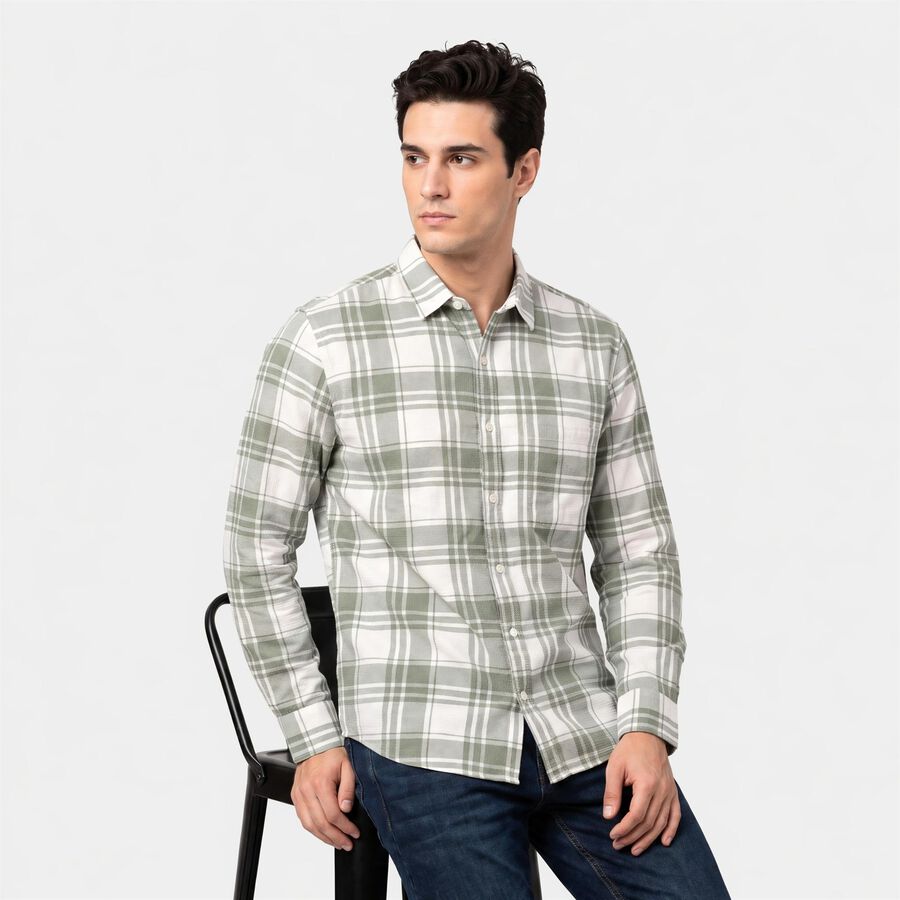 Men's Olive Green Cotton Casual Shirt, ओलिव, large