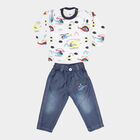 Infants Cotton Printed Baba Suit, Melange Light Grey, small image number null