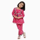 Girls' Bright Fuchsia Pink Printed Kurta and Palazzo Fusion Set, Fuchsia, small
