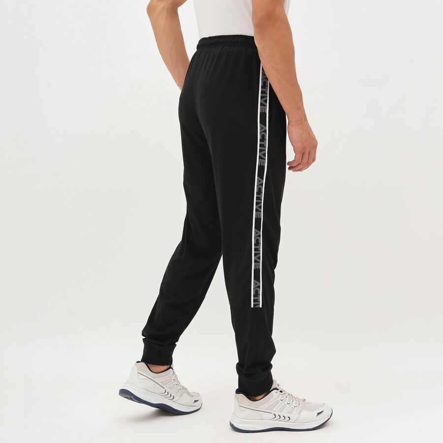 Men's Jet Black Tapered Fit Side-Striped Track Pants, Black, large image number null