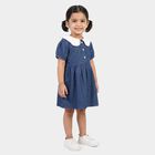 Girls' Blue Fit and Flare Lace Collar Frock, मध्यम नीला, small